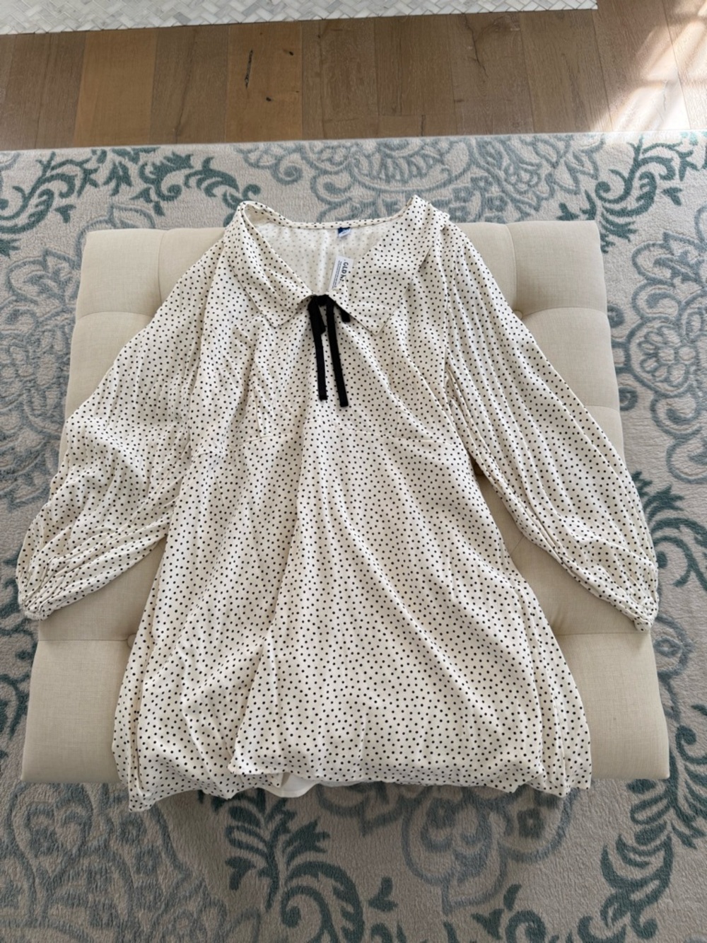 Polka Dot Tie-Neck Blouse in Ivory & Black